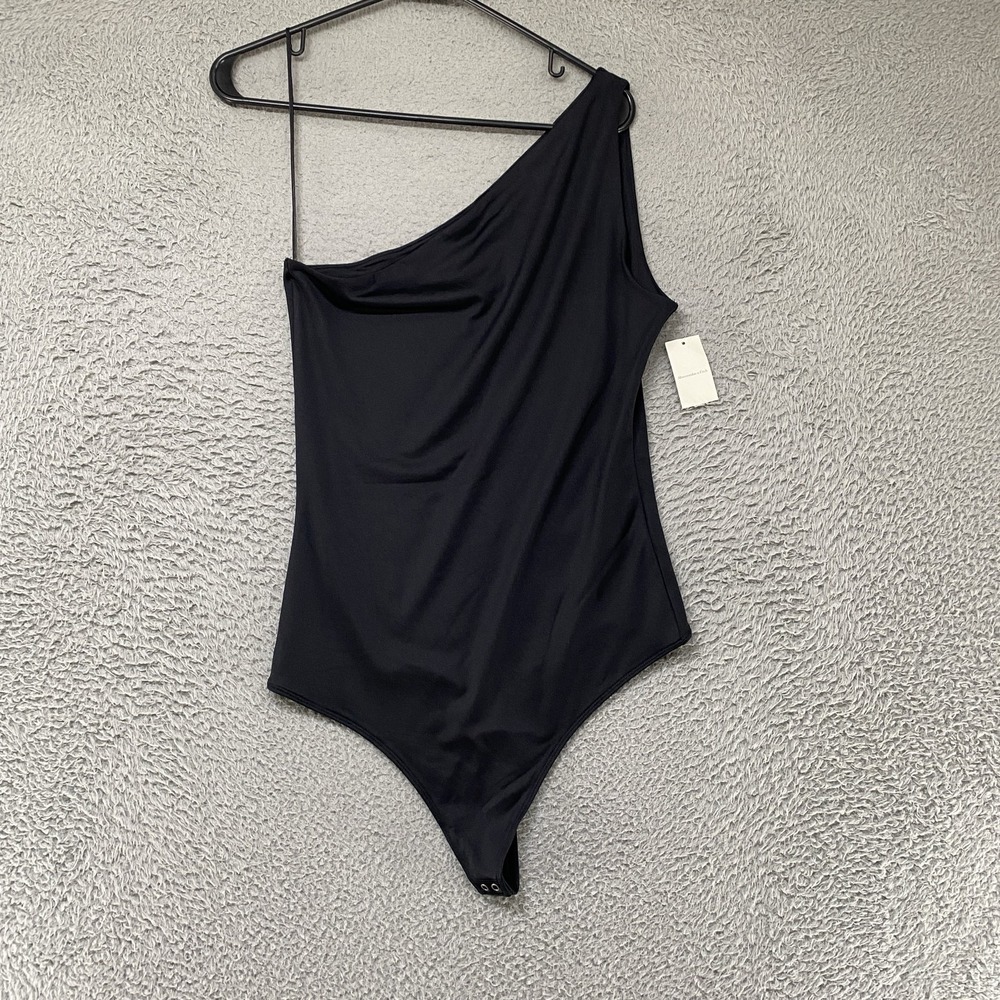 Abercrombie Soft A&F Bodysuit Womens Large Black One Shoulder Minimalist Capsule